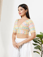 Thumbnail for Joban Fashion Multi Silk Padded Blouse With V Neck Elbow Sleeves - Distacart