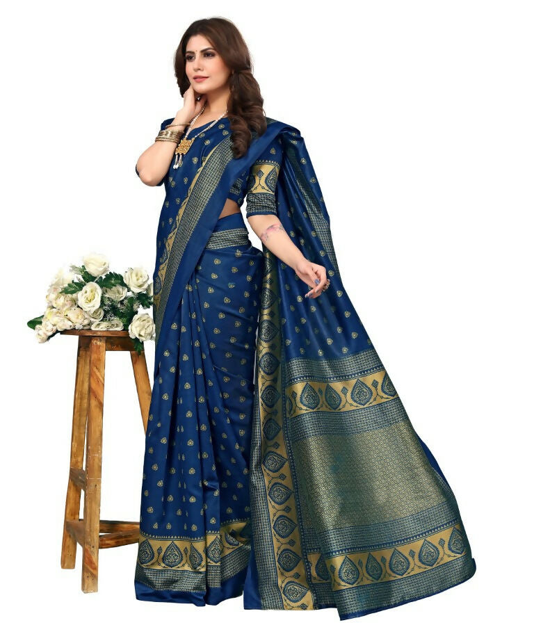 Vamika Blue Printed Art Silk Saree - Distacart