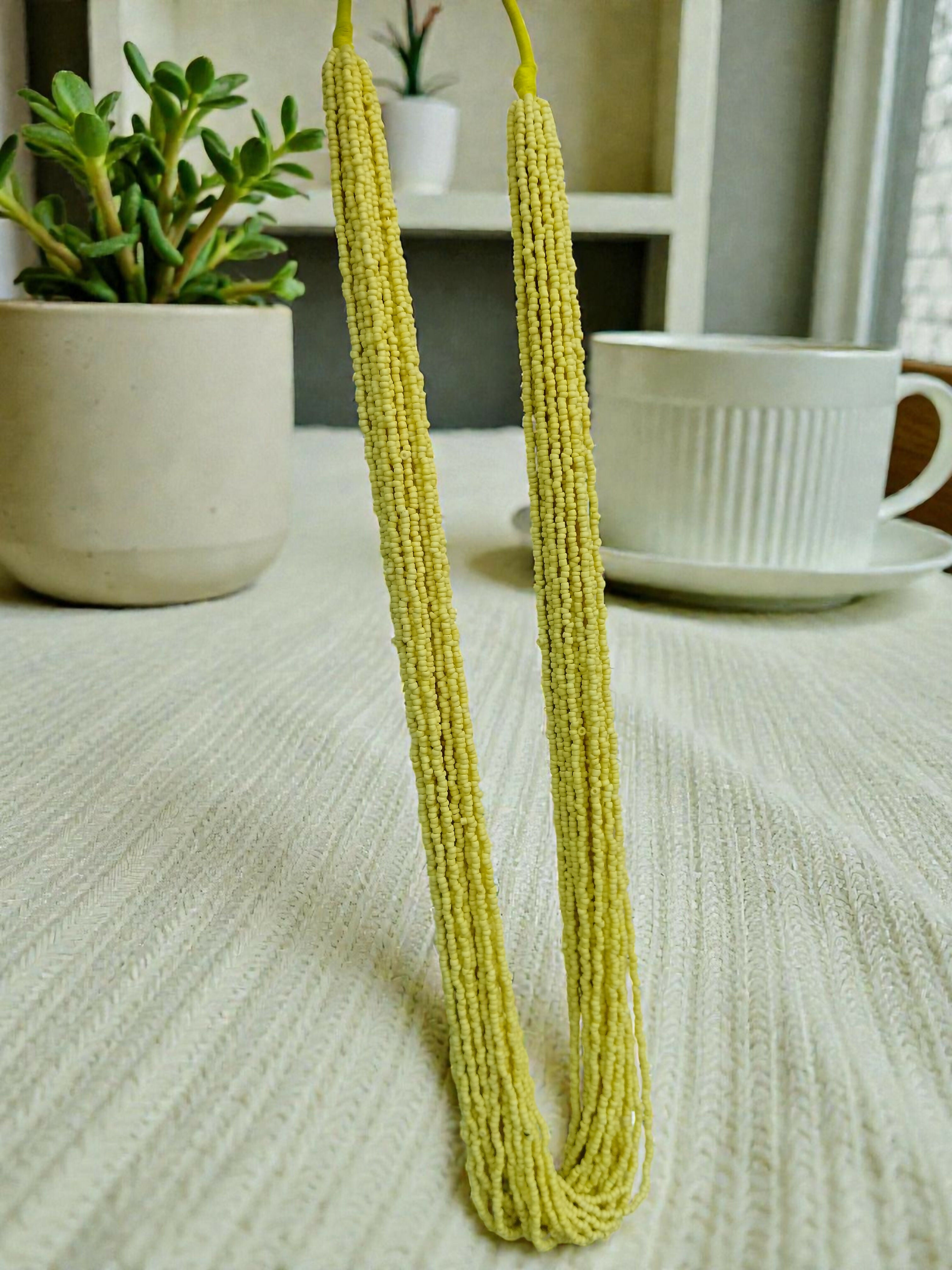 Inhanns Rangsaaz 20-Layer Luxe Long Beaded Only Necklace - Lemon Yellow Only Necklace - Distacart