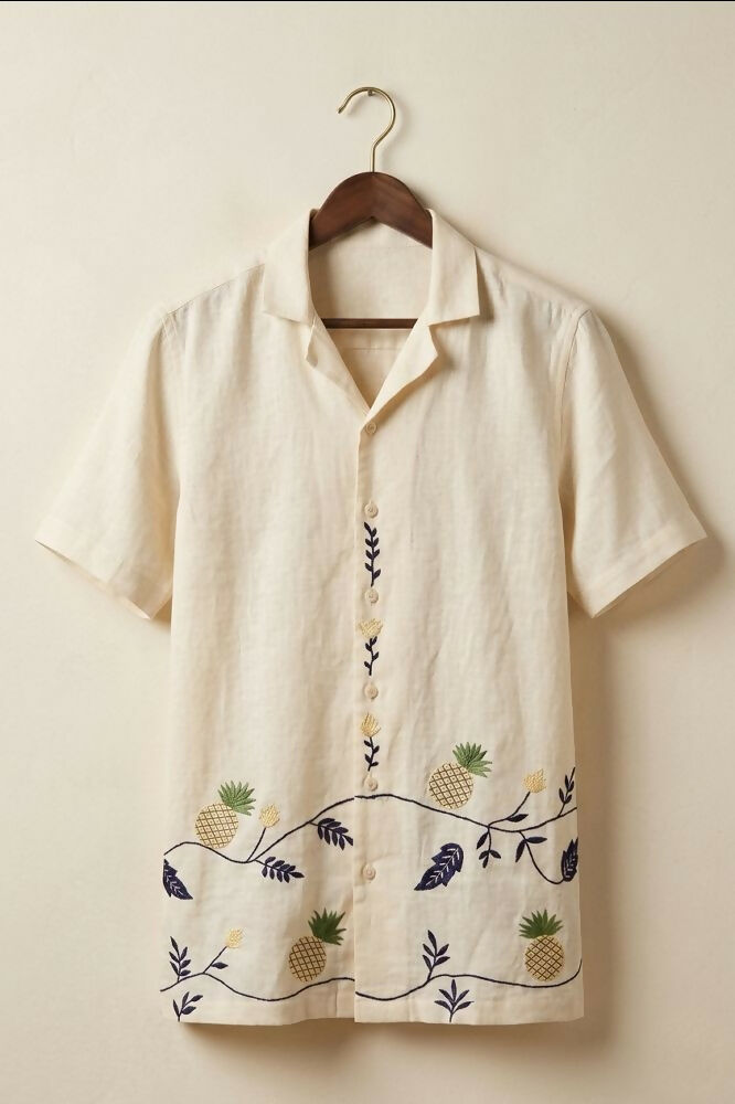 Pinora — Pineapple Embroidered Linen Shirt by Hilo Design - Dista