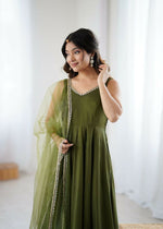 Thumbnail for Joban Fashion Mehndi Kurta Set Chanderi Sequence Embroidery Work