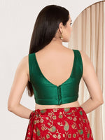 Thumbnail for Joban Fashion Bottle Green Mulberry Silk Padded Blouse With Round Neck Sleeveless