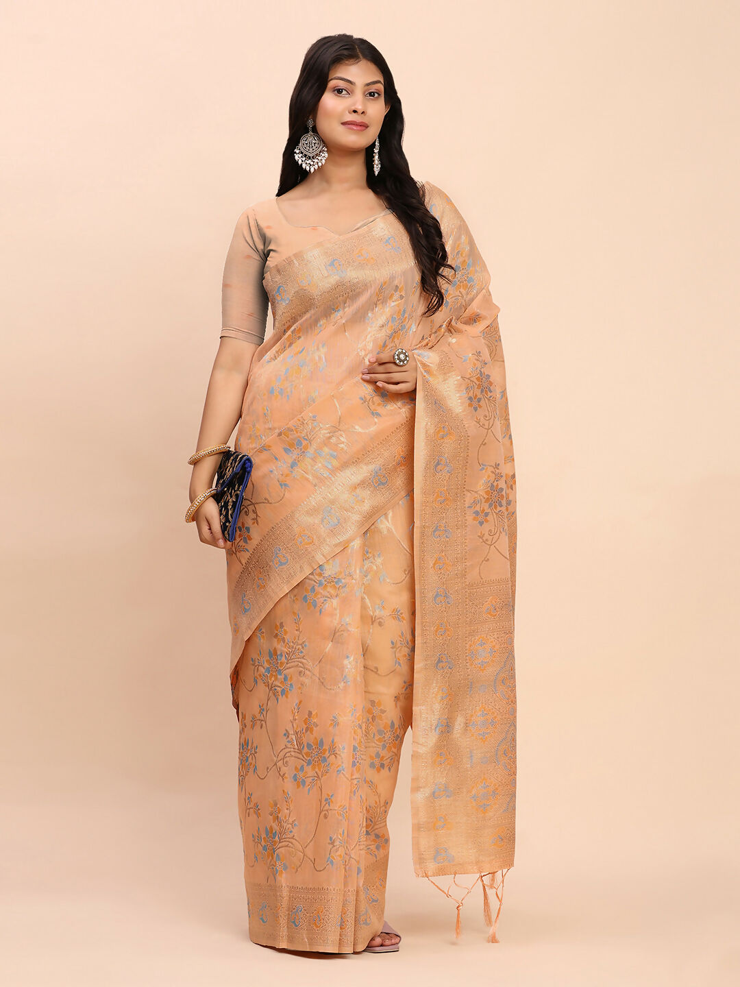 Astita Linen Cotton Orange Saree