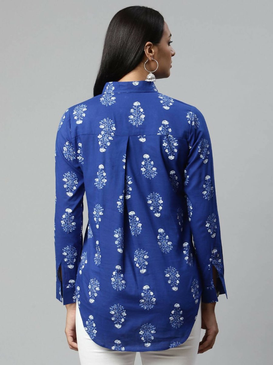 Ahalyaa Women Royal Blue Crepe Printed Tunic - Distacart