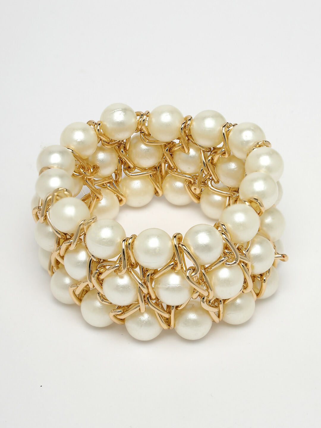 NVR Women White Beaded Elasticated Bracelet - Distacart