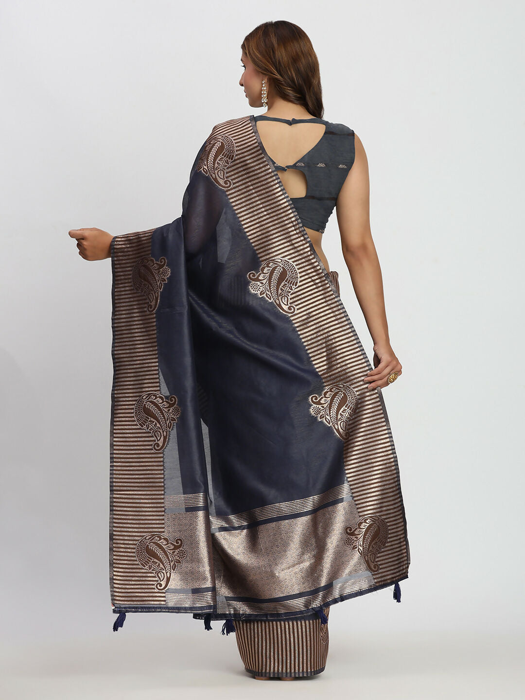 Astita Linen Cotton Navy Blue Saree