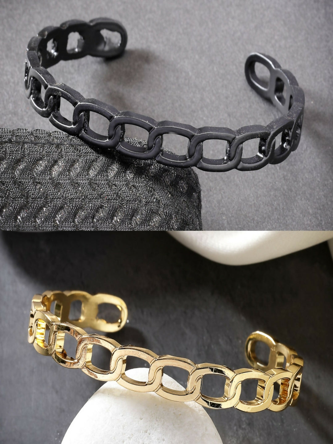 NVR Men's Set of 2 Gold & Black Rhodium-Plated Metal Cuff Bracelet - Distacart