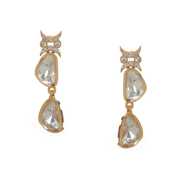 Ambi Diamond and Gold Earrings (Gold) - Ruby Raang - Distacart