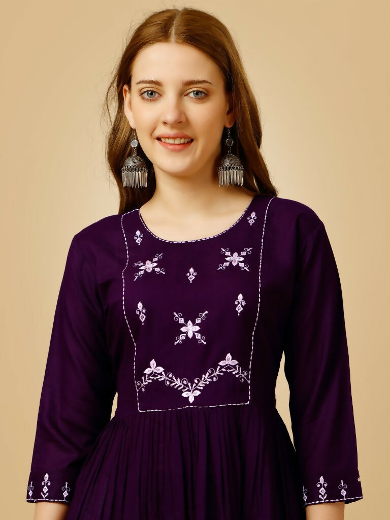 Jyoti Fashion Women's Purple Viscose Rayon Embroidered Casual Top - Distacart