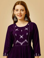Thumbnail for Jyoti Fashion Women's Purple Viscose Rayon Embroidered Casual Top - Distacart