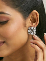 Thumbnail for Nuyug 22K Gold-Plated Crystal & Zircon Stone Studded Floral Studs