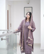 Thumbnail for Divine Drape Women's Georgette Embroidered Straight Kurta Pant With Dupatta - Purple
