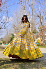 Thumbnail for Aastha Fashion Women's Mustard Cotton Silk Digital Printed Anarkali Dress - Distacart