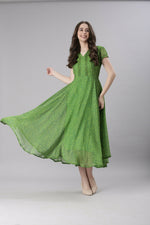 Thumbnail for Souchii Green Printed Midi Dress – Flowy Fit & Flare