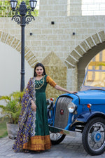Thumbnail for Aastha Fashion Women's Bottle Green Silk Jacquard Woven with Embroidery Anarkali Dress with Dupatta - Distacart
