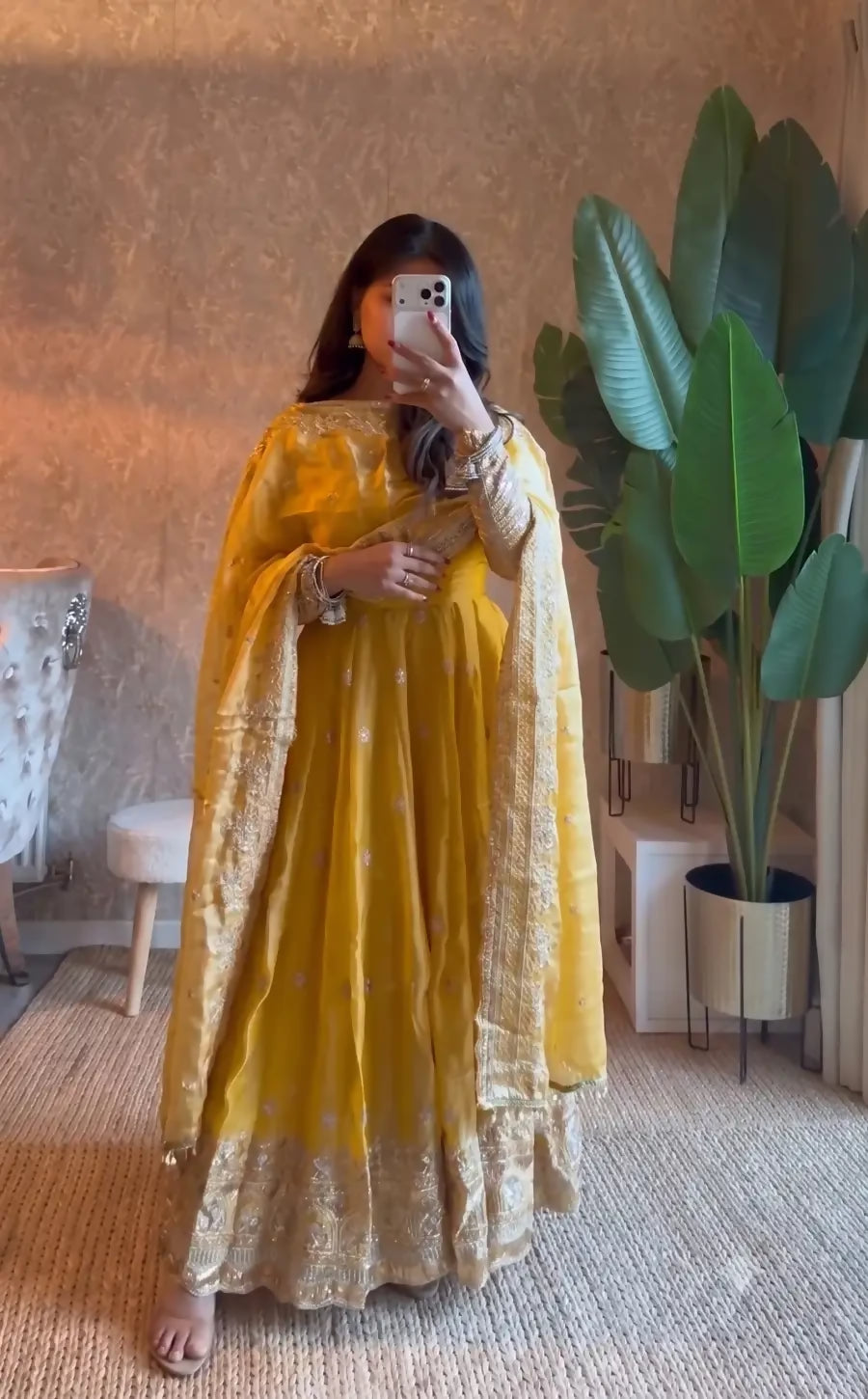 Teeya Creation Yellow Heavy Sequins Work Partywear Anarkali Suit Set