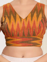 Thumbnail for Joban Fashion Mustard Ikat Silk Padded Blouse With V Neck Sleeveless