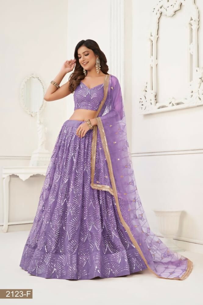 Aastha Fashion Lavender Butterfly Net Tone To Tone Thread Work, Sequence Work And Original Mirror Work Embroidery Wedding Wear Lehenga Choli - Distacart