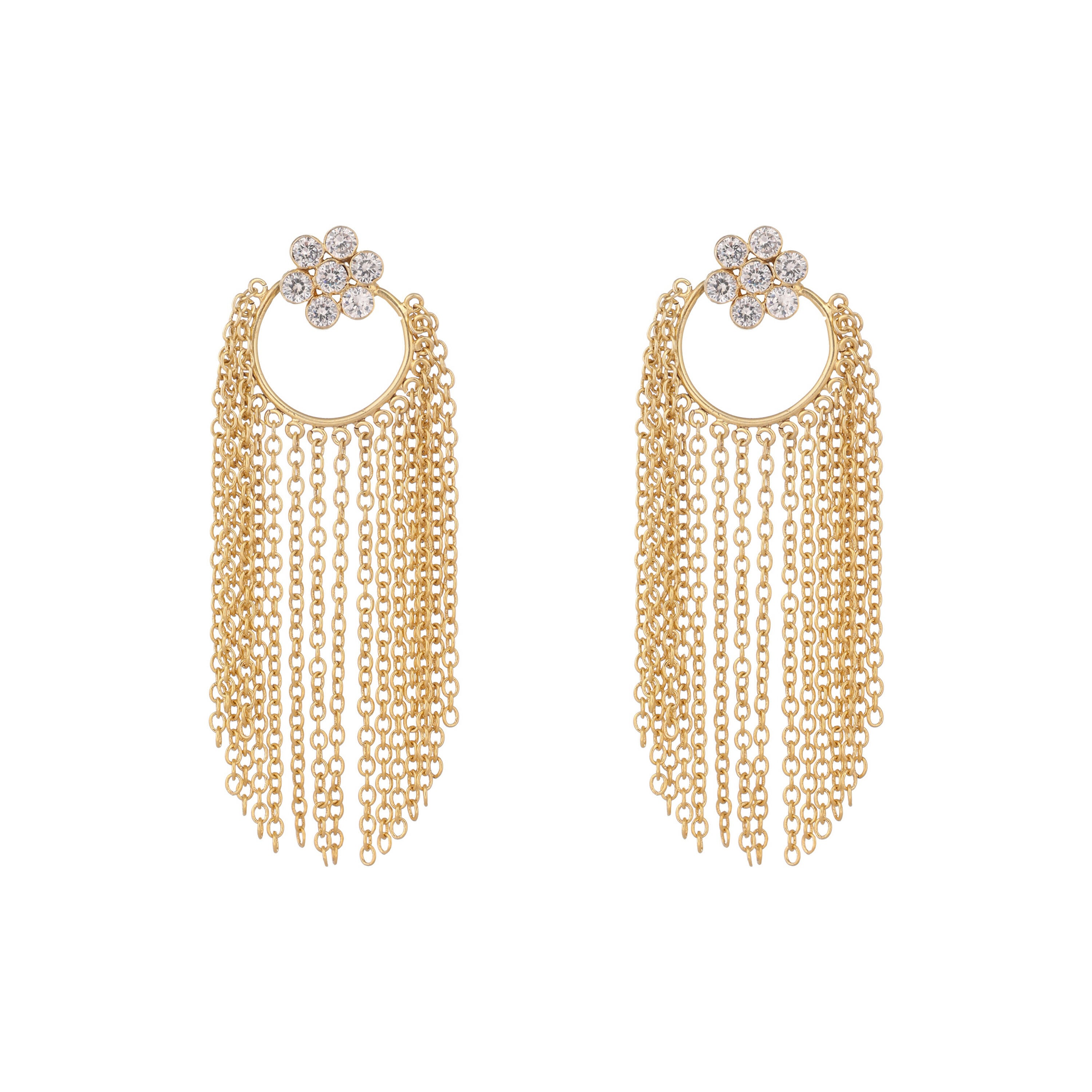 Nuyug 22K Gold Plated Crystal Studded Floral Stud Contemporary Dangler Earrings