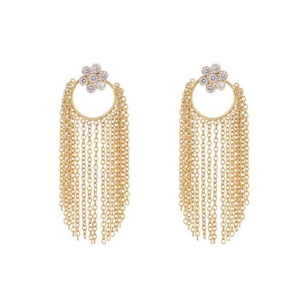 Nuyug 22K Gold Plated Crystal Studded Floral Stud Contemporary Dangler Earrings