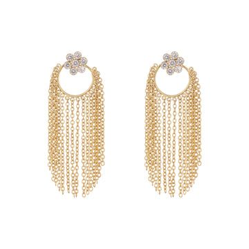 Nuyug 22K Gold Plated Crystal Studded Floral Stud Contemporary Dangler Earrings - Distacart