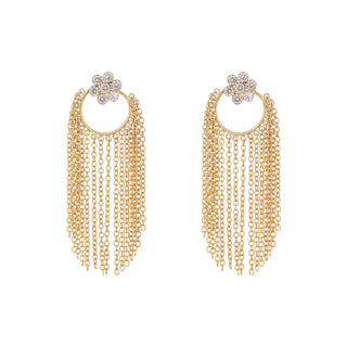 Nuyug 22K Gold Plated Crystal Studded Floral Stud Contemporary Dangler Earrings