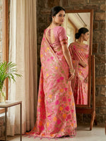 Thumbnail for Shree Shyam Fashion Pink Linen Cotton Saree - Distacart