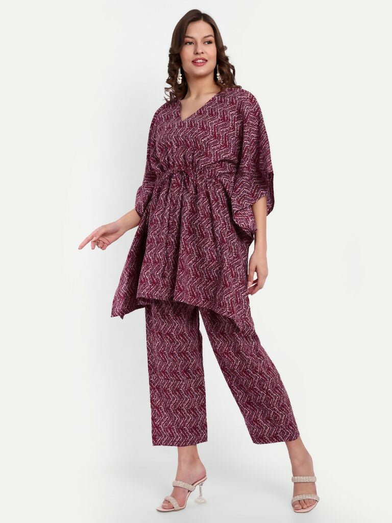 Alvano Printed Kaftan Kurti with Pant Set - Distacart