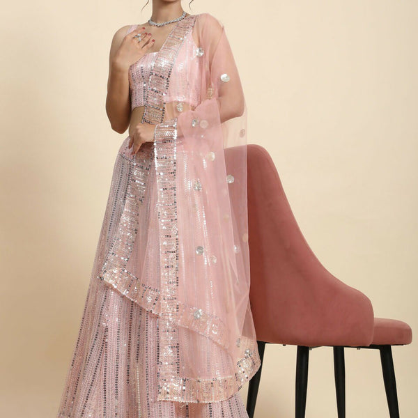 Jyoti Fashion Premium Pink Faux Georgette 3MM & 7MM Sequins Embroidery Lehenga Choli with Dupatta - Distacart