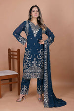 Thumbnail for Teeya Creation Blue Faux Georgette Embroidery Work Salwar Suit - Distacart