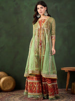 Thumbnail for Sangria Printed Straight Kurta Sharara With Jacket Set