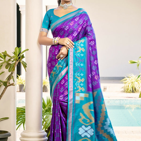 Astita Pochampalli Silk Violet Saree