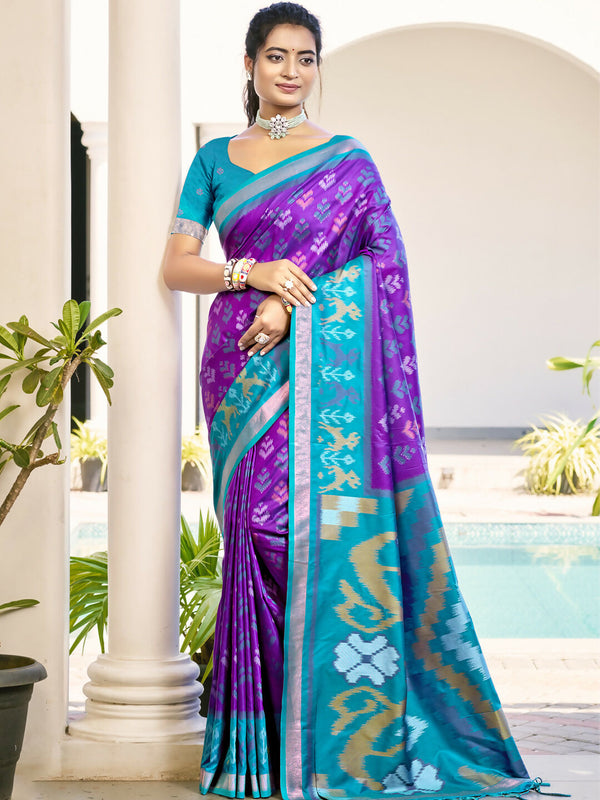 Astita Pochampalli Silk Violet Saree