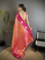 Thumbnail for Joban Fashion Orange Intricate Zari Weaving Soft Silk Dharmavaram Saree - Dista