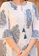 Thumbnail for Juniper Azure White Breeze Cotton Tassel Kurta - Distacart