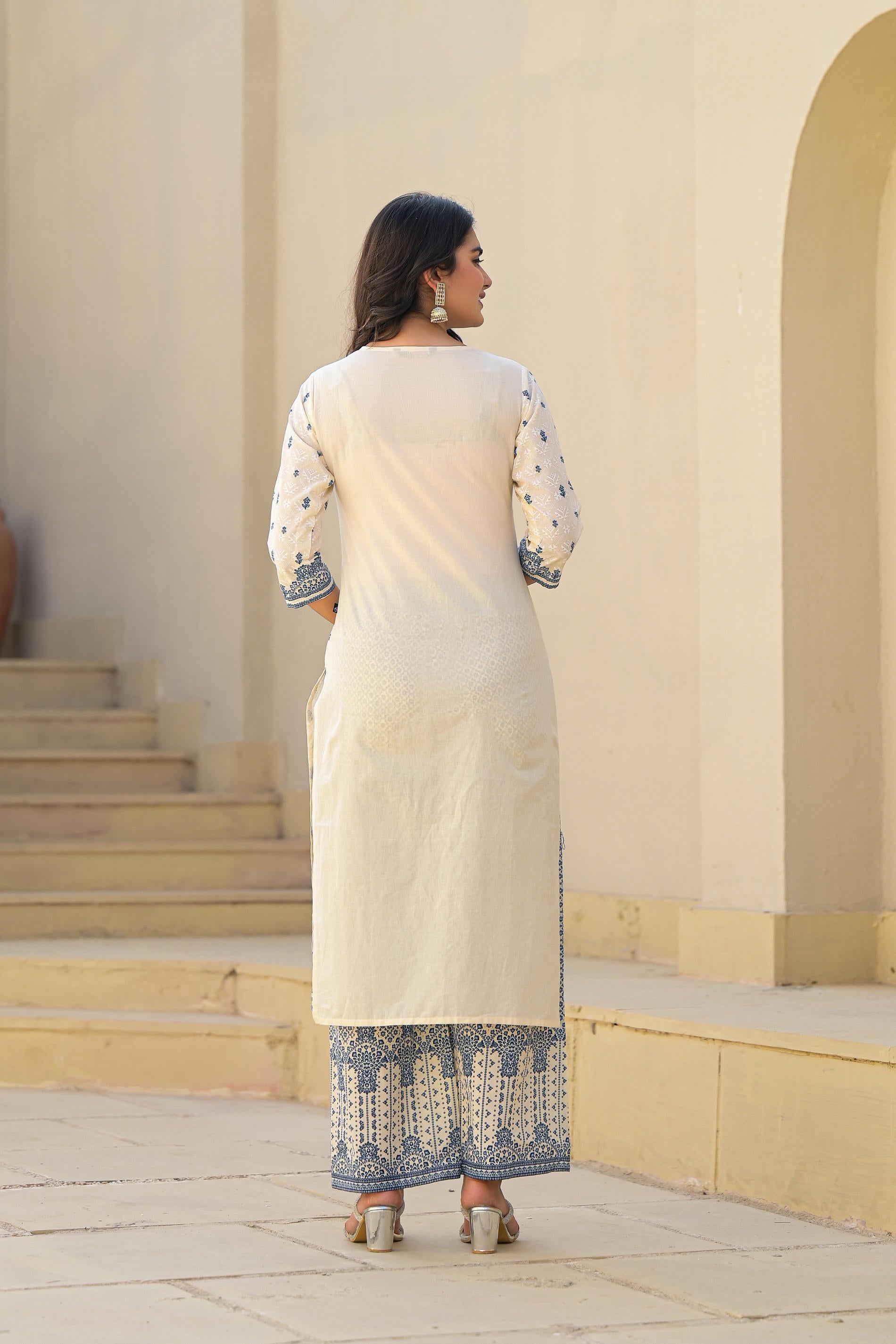 Juniper Ivory & Indigo Serenity Block Print Cotton Suit Set