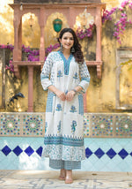 Thumbnail for Juniper Women's White Floral Printed Cotton A-Line Kurta Pant And Dupatta Set - Distacart
