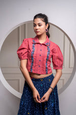 Thumbnail for Juniper Indigo Cotton Embroidered Top & Printed Skirt Set With Zig Zag Motifs