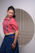 Thumbnail for Juniper Indigo Cotton Embroidered Top & Printed Skirt Set With Zig Zag Motifs