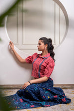 Thumbnail for Juniper Indigo Cotton Embroidered Top & Printed Skirt Set With Zig Zag Motifs