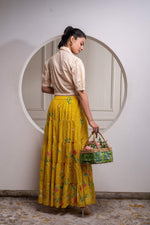 Thumbnail for Juniper Mustard Cotton Embroidered Top & Printed Skirt Set With Zig Zag Motifs