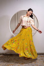 Thumbnail for Juniper Mustard Cotton Embroidered Top & Printed Skirt Set With Zig Zag Motifs