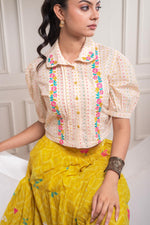 Thumbnail for Juniper Mustard Cotton Embroidered Top & Printed Skirt Set With Zig Zag Motifs