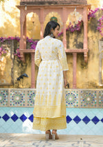 Thumbnail for Juniper Mustard Ethnic Motif Printed Cotton Kurta & Shrug With Doris - Distacart