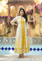 Thumbnail for Juniper Women's Mustard Ethnic Motif Printed Cotton Kurta & Shrug With Doris - Distacart