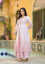 Thumbnail for Juniper Pink Ethnic Motif Printed Cotton Kurta & Shrug With Doris