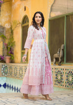 Thumbnail for Juniper Pink Ethnic Motif Printed Cotton Kurta & Shrug With Doris