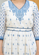 Thumbnail for Juniper Serene Ivory Indigo Mughal Motif Cotton Midi Dress - Distacart