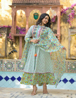 Thumbnail for Juniper Mint Green Floral Long Dress With Dupatta - Distacart