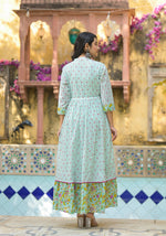 Thumbnail for Juniper Mint Green Floral Long Dress With Dupatta - Distacart